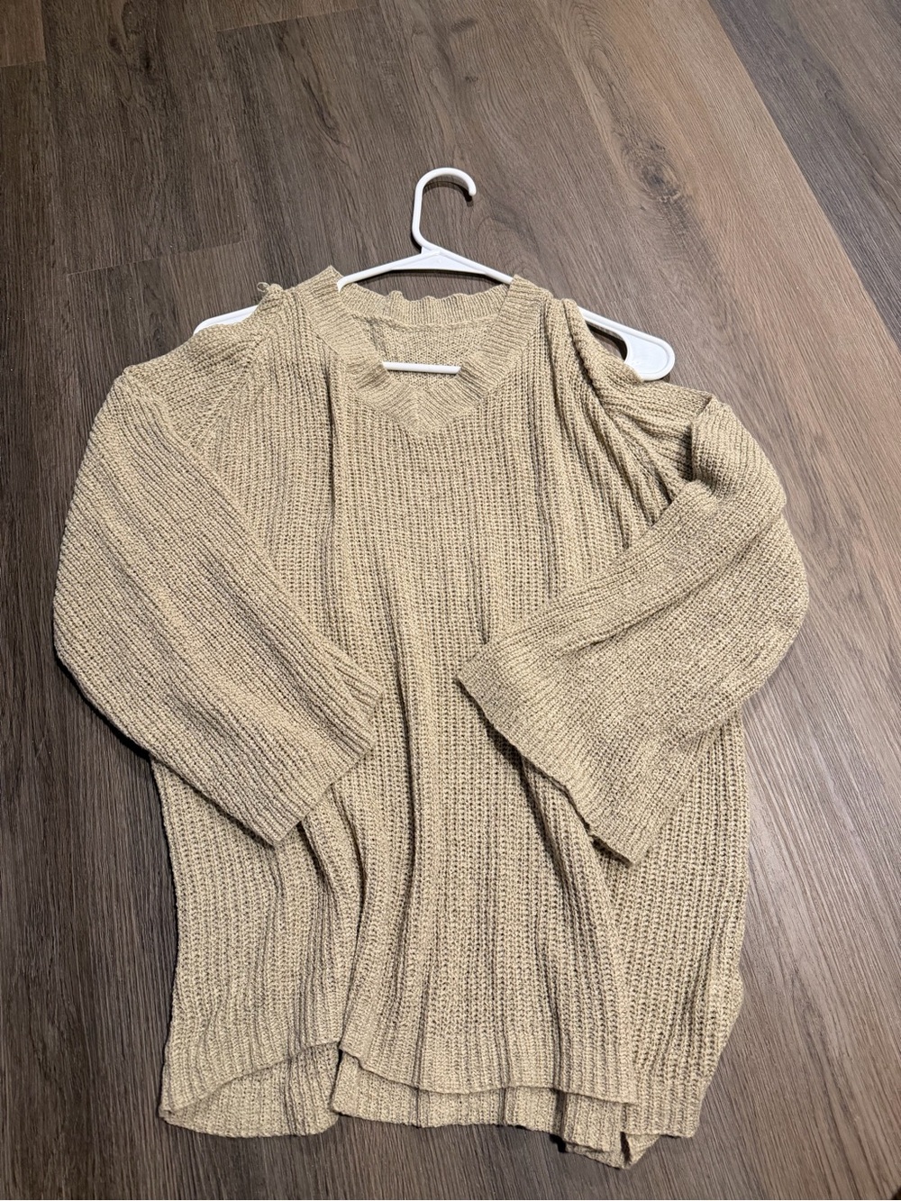 Beige Cold-Shoulder Knit Sweater
